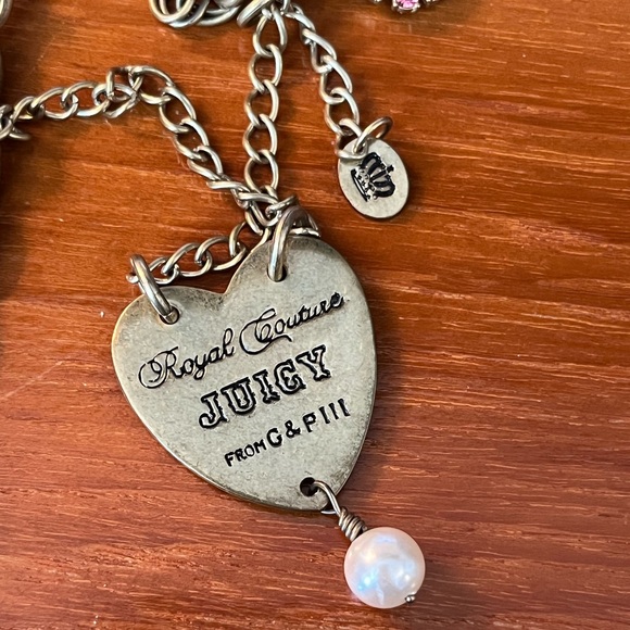 JUICY COUTURE Vintage Bag Keychain Heart Jewel Charms Pearl Crystal Overstuffed - Picture 2 of 11